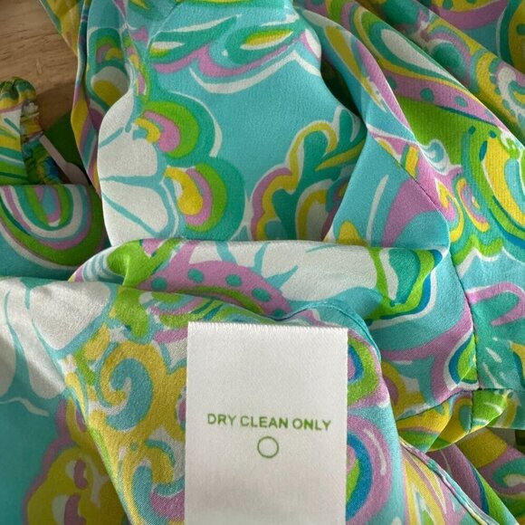 Lilly Pultizer Sarabeth Top XS Shorely Blue Double Trouble Silk NWT TP-2890 - Picture 10 of 11